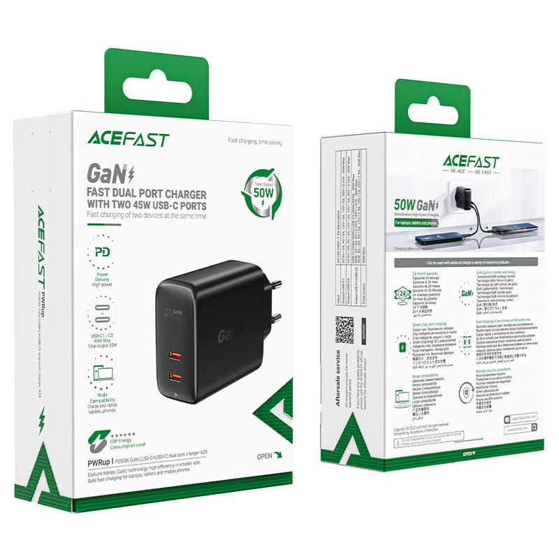 ACEFAST A29 PD50W GaN (USB-C+USB-C) dual port charger
