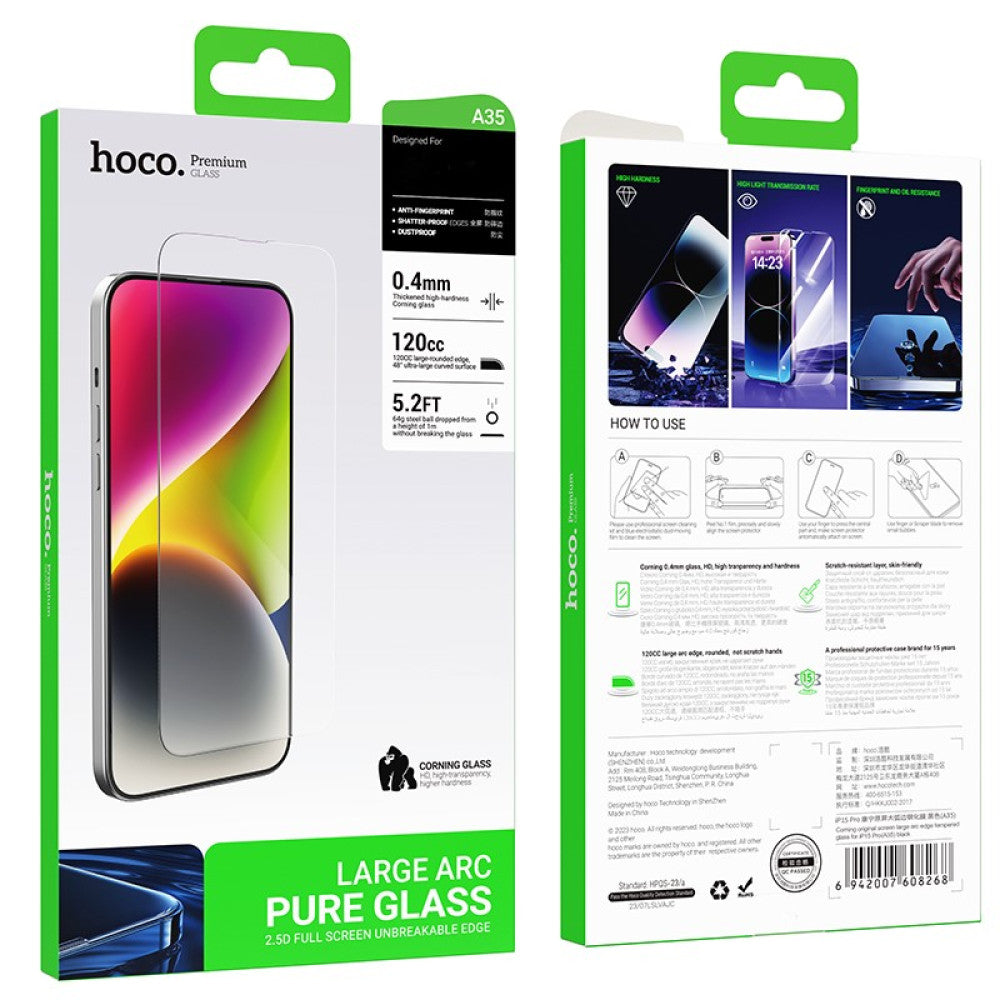 HOCO Corning original screen large arc edge tempered glass for iPhone15 Pro(A35)