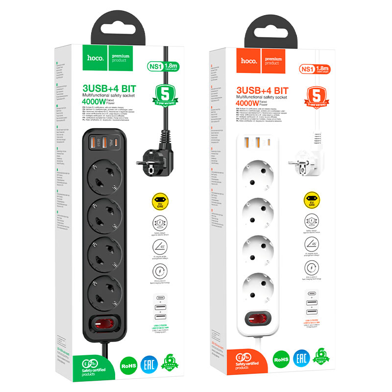 HOCO NS1 Aura 4-bit extension cable socket(including 1C2A PD20W fast charge)(EU/GER)