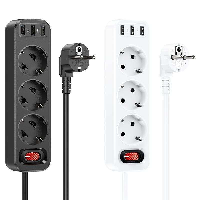 HOCO NS2 3-position extension cord socket(including 3*USB output)(EU/GER)